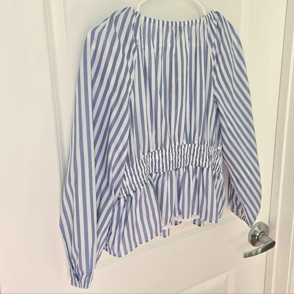 NWT J.Crew V-Neck Smocked Waist Striped Top Sz S - Picture 9 of 14